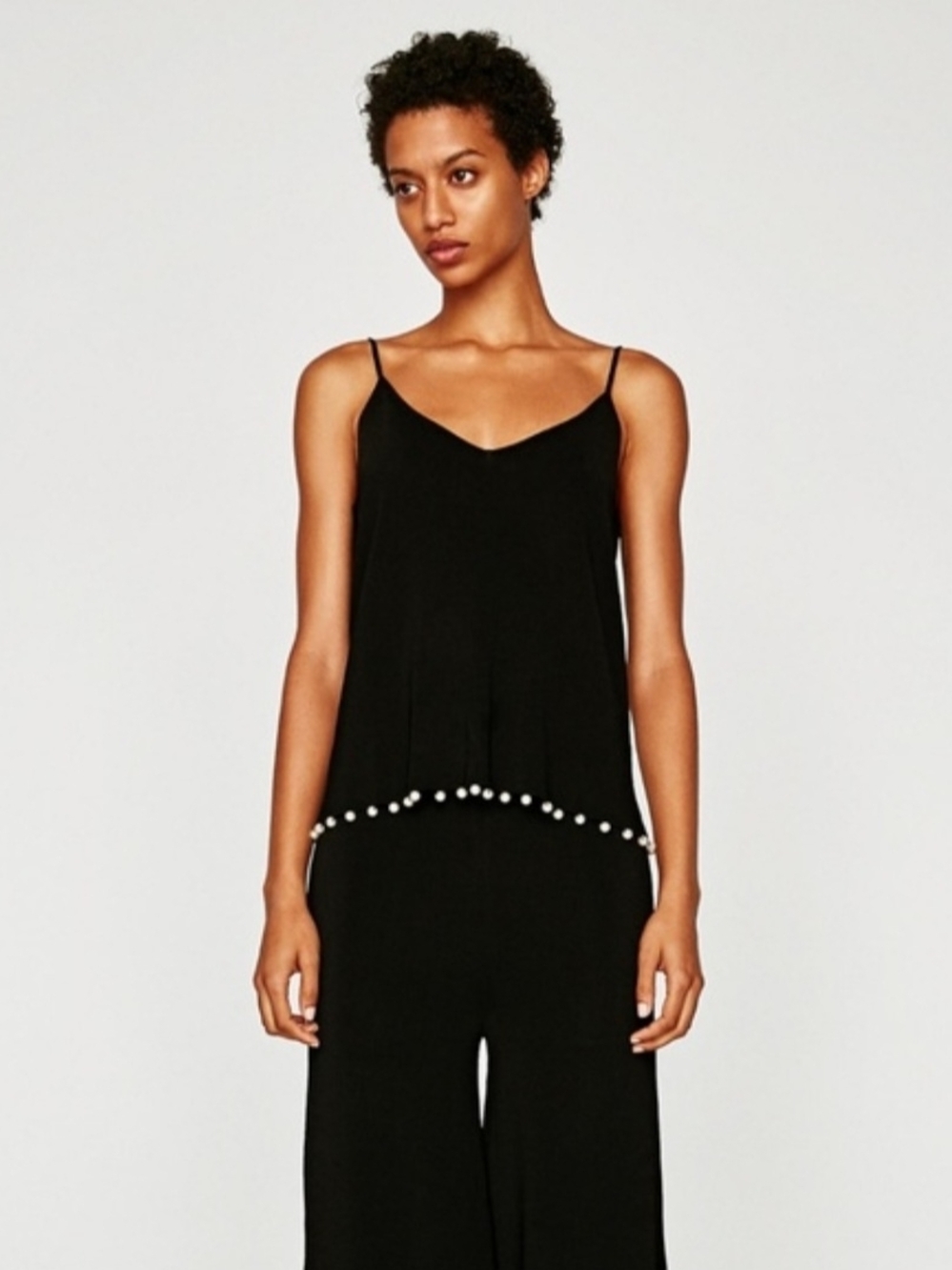 Zara Knit Cami with Pearl Trim BLACK sz S
